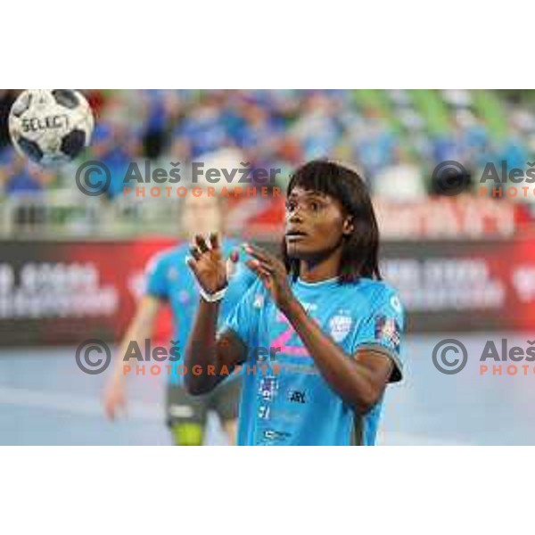 Betchaidelle Ngombele in action during EHF Champions League Women 2021-2022 handball match between Krim Mercator (SLO) and Odense (DEN) in Ljubljana, Slovenia on January 16, 2022