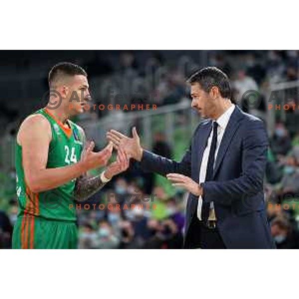 Alen Omic and Jurica Golemac, head coach of Cedevita Olimpija during 7days EuroCup regular season basketball match between Cedevita Olimpija and Gran Canaria in Stozice, Arena, Ljubljana, Slovenia on January 19, 2022