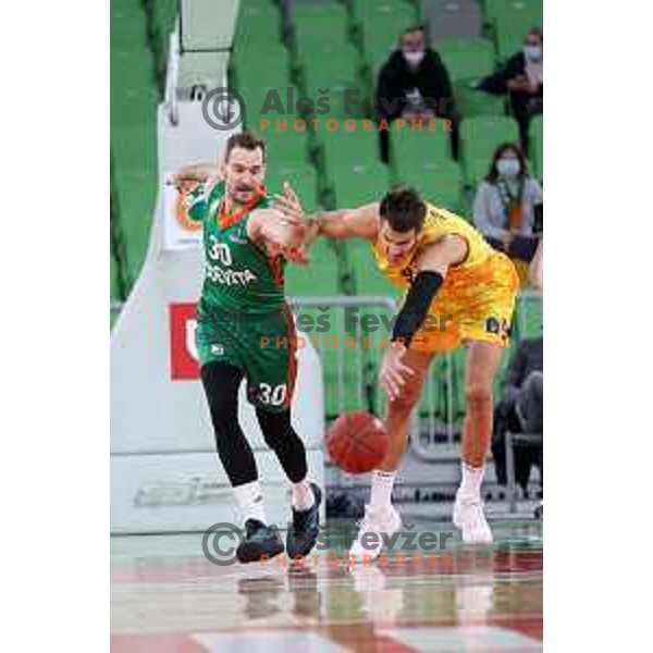 Zoran Dragic and Nicolas Brussino in action during 7days EuroCup regular season basketball match between Cedevita Olimpija and Gran Canaria in Stozice, Arena, Ljubljana, Slovenia on January 19, 2022