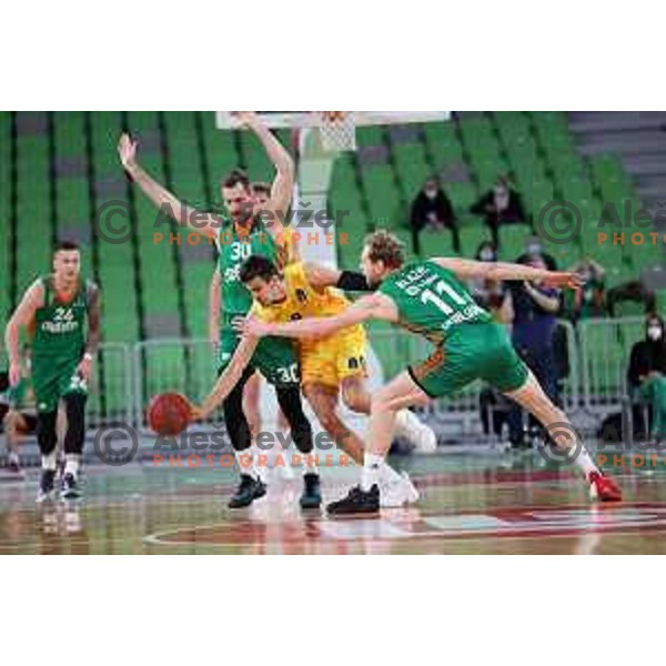 Zoran Dragic and Nicolas Brussino in action during 7days EuroCup regular season basketball match between Cedevita Olimpija and Gran Canaria in Stozice, Arena, Ljubljana, Slovenia on January 19, 2022