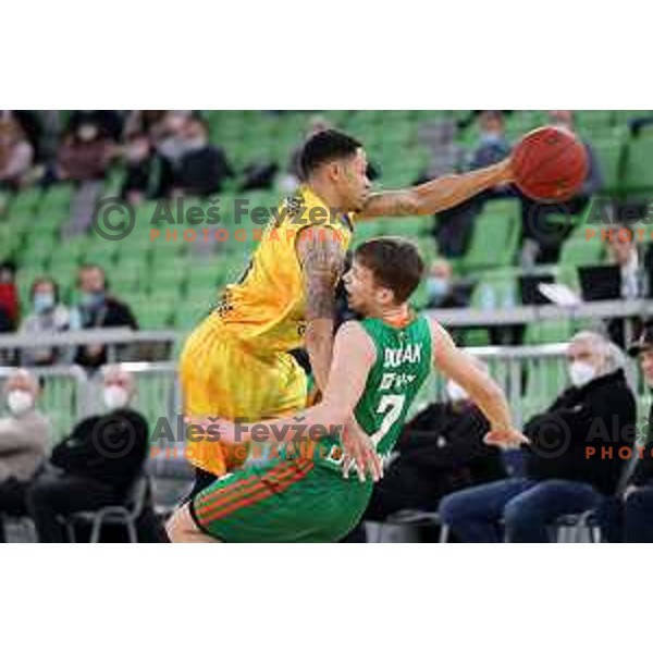 AJ Slaughter and Dan Duscak in action during 7days EuroCup regular season basketball match between Cedevita Olimpija and Gran Canaria in Stozice, Arena, Ljubljana, Slovenia on January 19, 2022
