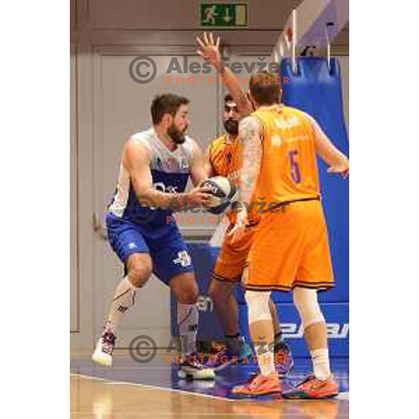 Dalibor Djapa and Venkatesha Jois in action during Nova KBM league match between Helios Suns and Sentjur in Domzale, Slovenia on January 19, 2022