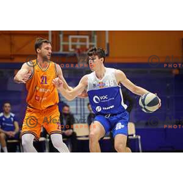 Blaz Mahkovic and Rok Nemanic in action during Nova KBM league match between Helios Suns and Sentjur in Domzale, Slovenia on January 19, 2022