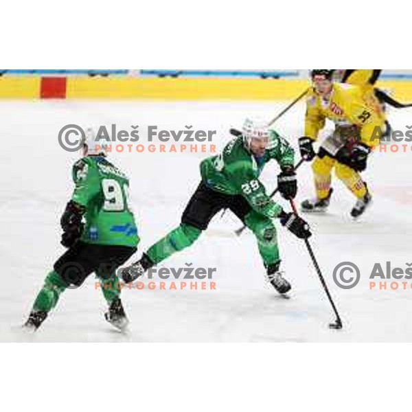 Anze Ropret of SZ Olimpija in action during IceHL match between SZ Olimpija and Vienna Capitals in Ljubljana, Slovenia on January 21, 2022