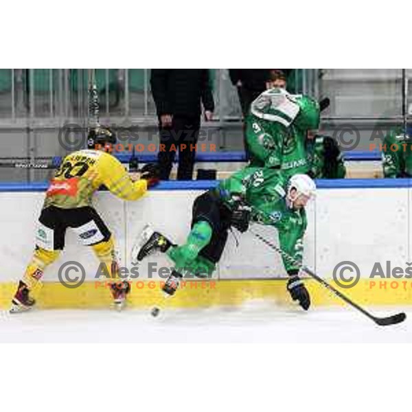 Gregor Koblar of SZ Olimpija in action during IceHL match between SZ Olimpija and Vienna Capitals in Ljubljana, Slovenia on January 21, 2022