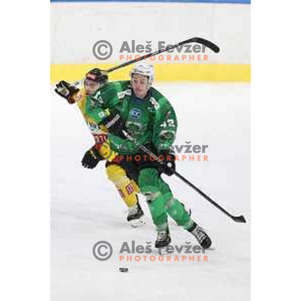 Jaka Sturm of SZ Olimpija in action during IceHL match between SZ Olimpija and Vienna Capitals in Ljubljana, Slovenia on January 21, 2022