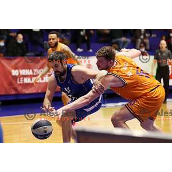 Anze Cerkovnik and Leon Santelj in action during Nova KBM league match between Helios Suns and Terme Olimia Podcetrtek in Domzale, Slovenia on January 22, 2022