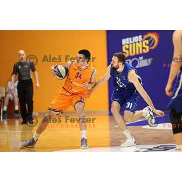 Bine Prepelic and Milojko Vasilic in action during Nova KBM league match between Helios Suns and Terme Olimia Podcetrtek in Domzale, Slovenia on January 22, 2022