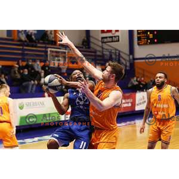 O\'Shoven Williams and Leon Santelj in action during Nova KBM league match between Helios Suns and Terme Olimia Podcetrtek in Domzale, Slovenia on January 22, 2022