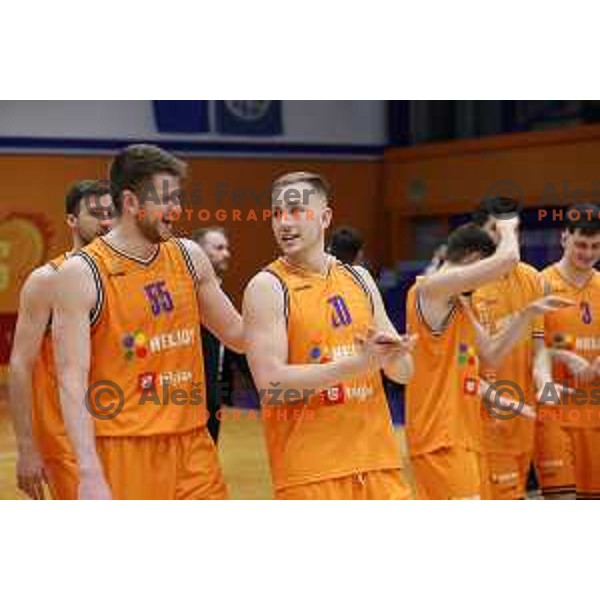 Leon Santelj and Urban Oman during Nova KBM league match between Helios Suns and Terme Olimia Podcetrtek in Domzale, Slovenia on January 22, 2022
