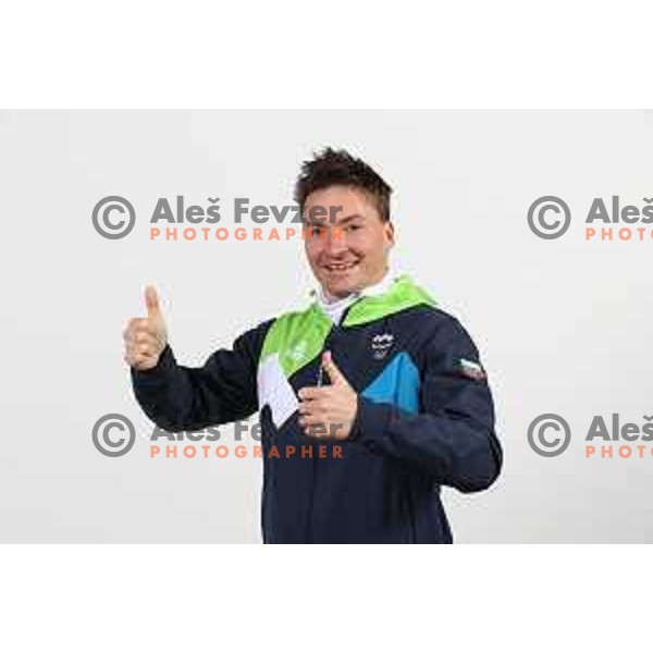 Rok Marguc, member of Slovenia Olympic team for Beijing 2022 Winter Olympic games during photo shooting in Ljubljana, Slovenia on January 24, 2022