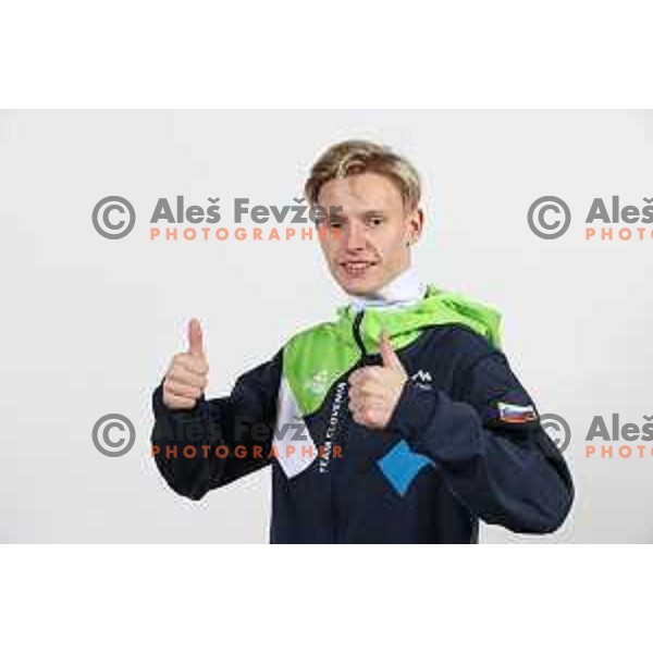 Lovro Kos, member of Slovenia Olympic team for Beijing 2022 Winter Olympic games during photo shooting in Ljubljana, Slovenia on January 24, 2022