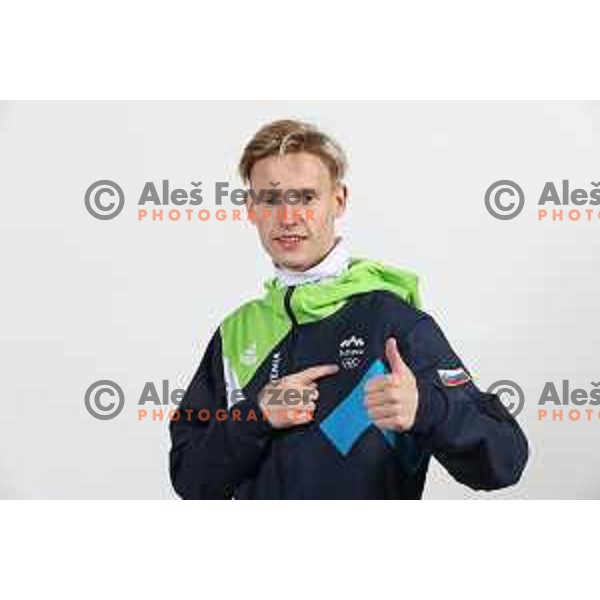 Lovro Kos, member of Slovenia Olympic team for Beijing 2022 Winter Olympic games during photo shooting in Ljubljana, Slovenia on January 24, 2022