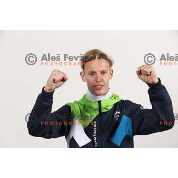 Lovro Kos, member of Slovenia Olympic team for Beijing 2022 Winter Olympic games during photo shooting in Ljubljana, Slovenia on January 24, 2022