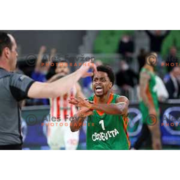 in action during ABA league regular season basketball match between Cedevita Olimpija and Crvena Zvezda in Stozice, Arena, Ljubljana, Slovenia on January 24, 2022