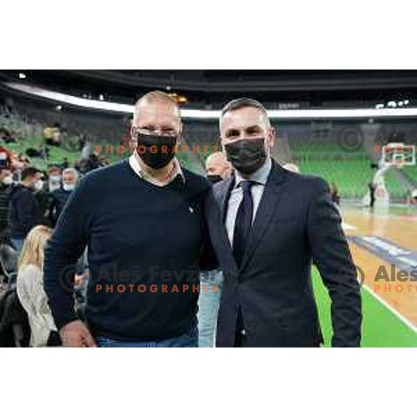 Matej Erjavec and Milija Vojinovic, ABA league sports director at regular season basketball match between Cedevita Olimpija and Crvena Zvezda in Stozice, Arena, Ljubljana, Slovenia on January 24, 2022