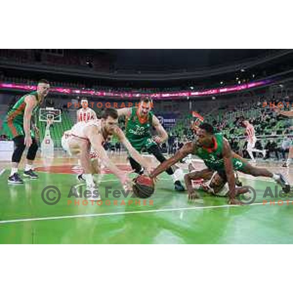 Ognjen Kuzmic, Zoran Dragic, Melvin Ejim and Austin Hollins in action during ABA league regular season basketball match between Cedevita Olimpija and Crvena Zvezda in Stozice, Arena, Ljubljana, Slovenia on January 24, 2022