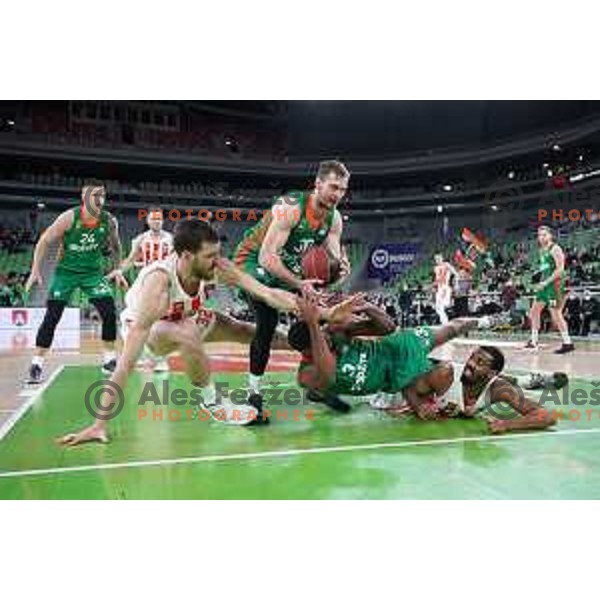 Ognjen Kuzmic, Zoran Dragic, Melvin Ejim and Austin Hollins in action during ABA league regular season basketball match between Cedevita Olimpija and Crvena Zvezda in Stozice, Arena, Ljubljana, Slovenia on January 24, 2022