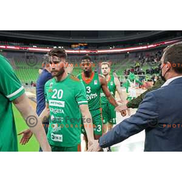 Alen Hodzic and Melvin Ejim after ABA league regular season basketball match between Cedevita Olimpija and Crvena Zvezda in Stozice, Arena, Ljubljana, Slovenia on January 24, 2022