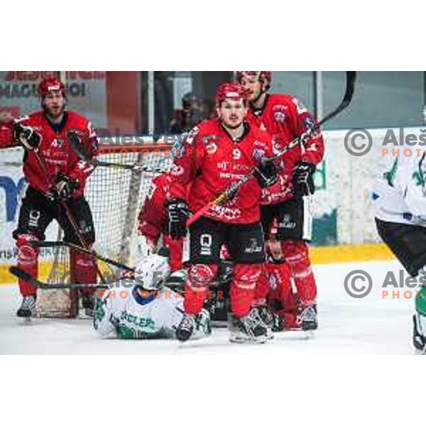 Patrik Rajsar in action during semi-final of Slovenian ice-hockey league match between HDD Sij Acroni Jesenice and SZ Olimpija at Jesenice, Slovenia on January 25, 2021