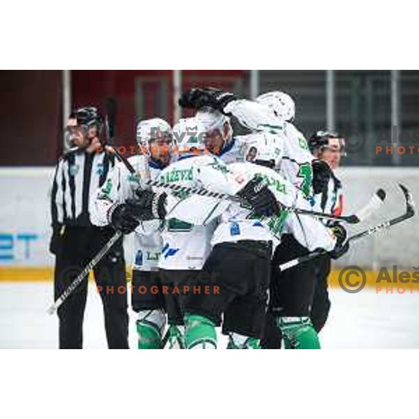 in action during semi-final of Slovenian ice-hockey league match between HDD Sij Acroni Jesenice and SZ Olimpija at Jesenice, Slovenia on January 25, 2022