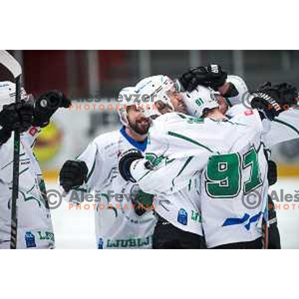 Anze Ropret in the Semi-final of Slovenian ice-hockey league match between HDD Sij Acroni Jesenice and SZ Olimpija at Jesenice, Slovenia on January 25, 2021