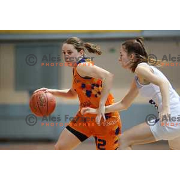 Ursa Zibert and Ana Vita Micunovic in action during 1.SKL women basketball match between Derby Jezica and Tosama Ledita, Slovenia on January 25, 2022