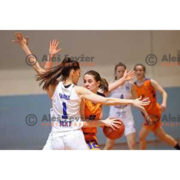 Manca Marolt and Ursa Zibert in action during 1.SKL women basketball match between Derby Jezica and Tosama Ledita, Slovenia on January 25, 2022