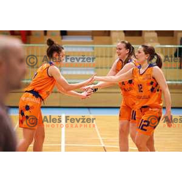 Zoja Vilfan, Ursa Zibert and Lejla Pamic in action during 1.SKL women basketball match between Derby Jezica and Tosama Ledita, Slovenia on January 25, 2022