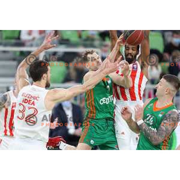 Jaka Blazic and Austin Hollins in action during ABA league regular season basketball match between Cedevita Olimpija and Crvena Zvezda in Stozice, Arena, Ljubljana, Slovenia on January 24, 2022