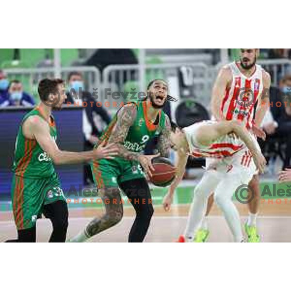 Zach Auguste in action during ABA league regular season basketball match between Cedevita Olimpija and Crvena Zvezda in Stozice, Arena, Ljubljana, Slovenia on January 24, 2022