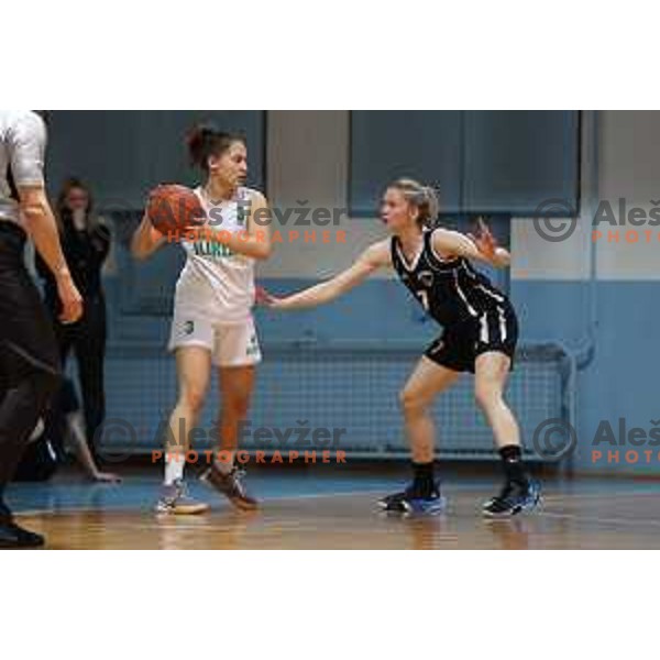 Sara Sambolic and Natalija Hocevar in action during 1.SKL women basketball match between Akson Ilirija and VBO Maribor in Ljubljana, Slovenia on January 26, 2022
