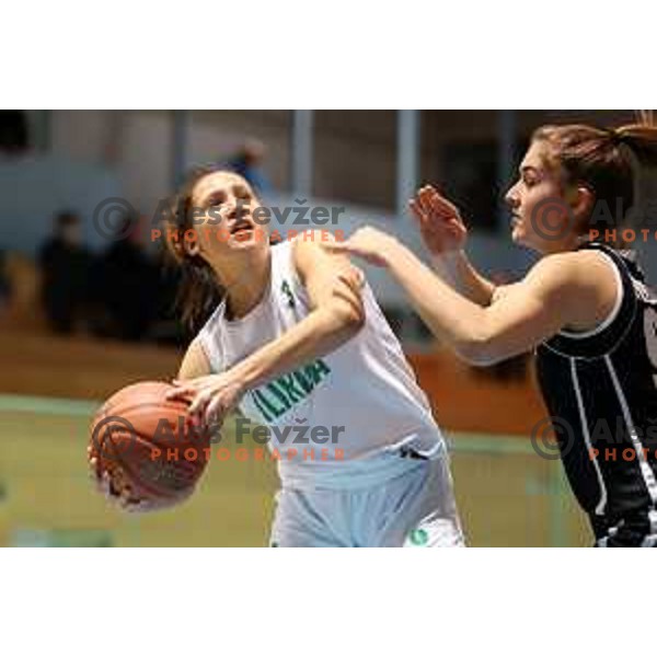 Sara Sambolic in action during 1.SKL women basketball match between Akson Ilirija and VBO Maribor in Ljubljana, Slovenia on January 26, 2022