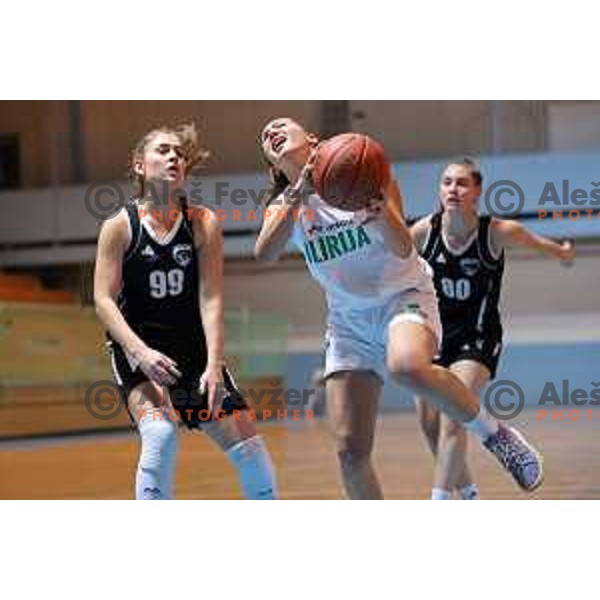 Sara Sambolic in action during 1.SKL women basketball match between Akson Ilirija and VBO Maribor in Ljubljana, Slovenia on January 26, 2022