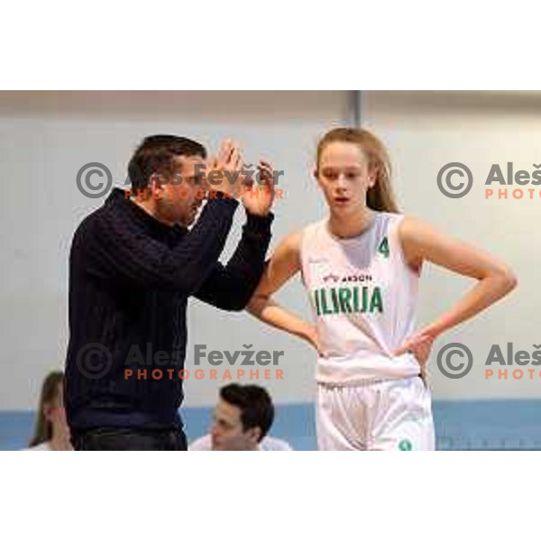 Head coach Samo Plevnik and Alina Zitek during 1.SKL women basketball match between Akson Ilirija and VBO Maribor in Ljubljana, Slovenia on January 26, 2022