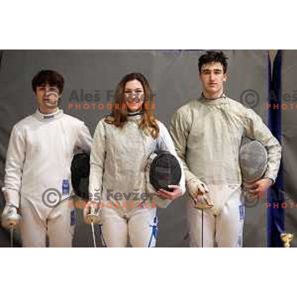 Lars Ponikvar, Eli Mlekuz and Peter Krajnc at Slovenian National Fencing Championship in Ljubljana, Slovenia on January 29, 2022