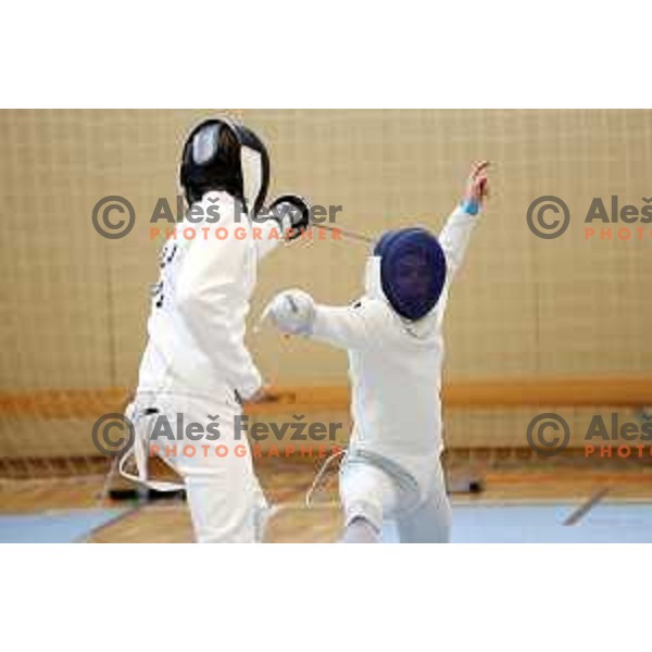 Vito Hvala and Leon Svit Cernjak compete at Slovenian National Fencing Championship in Ljubljana, Slovenia on January 29, 2022