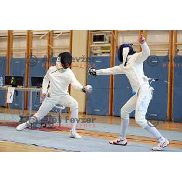Vito Hvala and Leon Svit Cernjak compete at Slovenian National Fencing Championship in Ljubljana, Slovenia on January 29, 2022