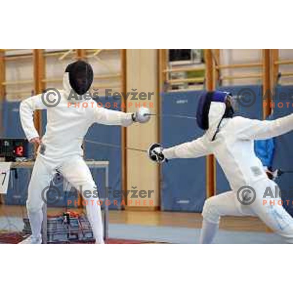 Vito Hvala and Leon Svit Cernjak compete at Slovenian National Fencing Championship in Ljubljana, Slovenia on January 29, 2022