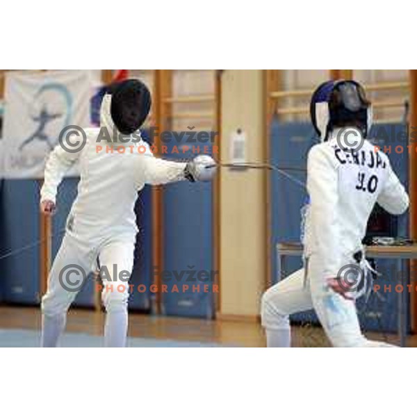 Vito Hvala and Leon Svit Cernjak compete at Slovenian National Fencing Championship in Ljubljana, Slovenia on January 29, 2022