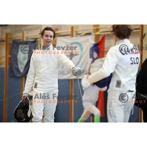 Vito Hvala and Leon Svit Cernjak compete at Slovenian National Fencing Championship in Ljubljana, Slovenia on January 29, 2022
