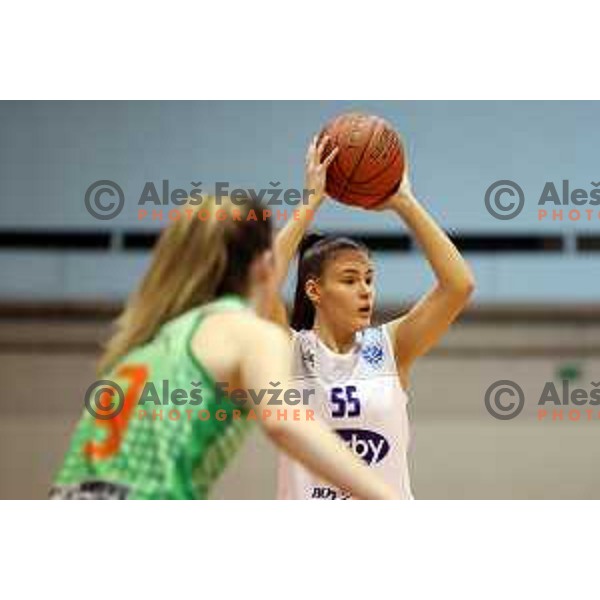 in action during 1.SKL women basketball match between Derby Jezica and Grosuplje in Ljubljana, Slovenia on January 29, 2022