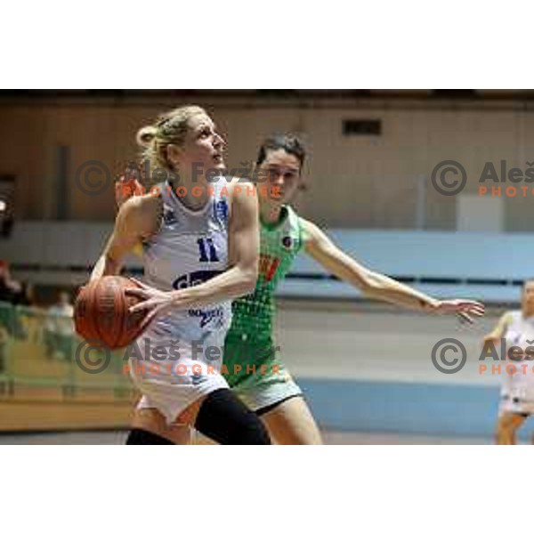 Nikolina Delic in action during 1.SKL women basketball match between Derby Jezica and Grosuplje in Ljubljana, Slovenia on January 29, 2022
