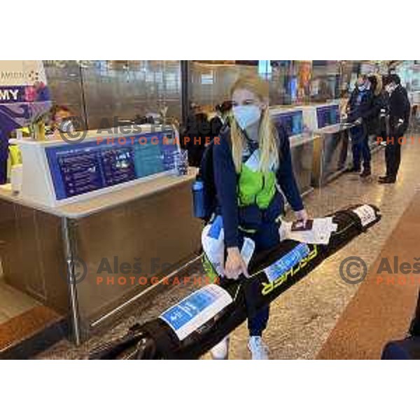 Spela Rogelj of Slovenia Women\'s Ski jumping Olympic team at departure from Milano Malpensa airport to Beijing 2022 Winter Olympic Games, China on February 1, 2022 