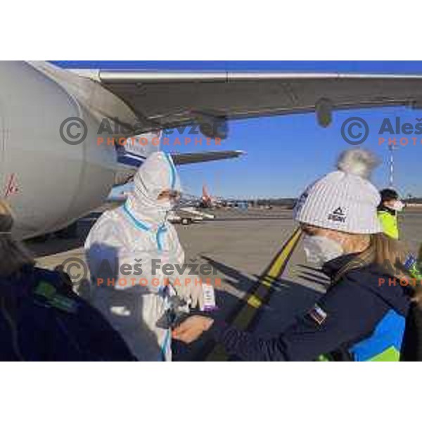 Slovenia Women\'s Ski jumping team at departure from Milano Malpensa airport to Beijing 2022 Winter Olympic Games, China on February 1, 2022