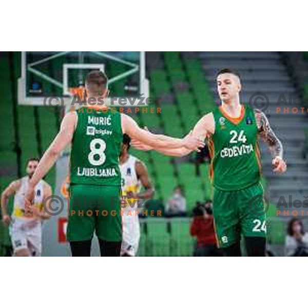 Edo Muric and Alen Omic in action during 7days EuroCup basketball match between Cedevita Olimpija and Frutti Extra Bursaspor in Arena Stozice, Ljubljana, Slovenia on February 2, 2022. Photo: Jure Banfi/www.alesfevzer.com