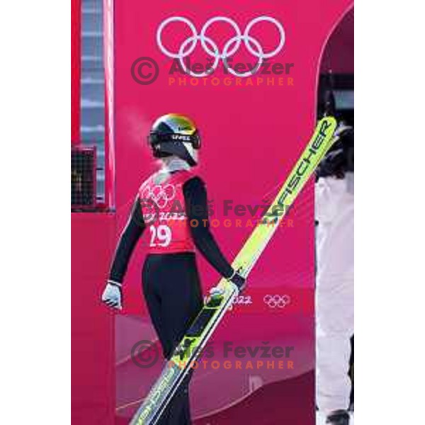 Spela Rogelj of Slovenia Women’s Ski jumping Olympic team during practice session in Zhandzakoui venue of Beijing 2022 Winter Olympic Games, China on February 4, 2022
