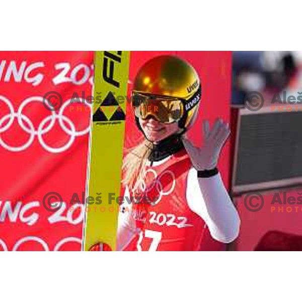 Nika Kriznar of Slovenia Women’s Ski jumping Olympic team during practice session in Zhandzakoui venue of Beijing 2022 Winter Olympic Games, China on February 4, 2022