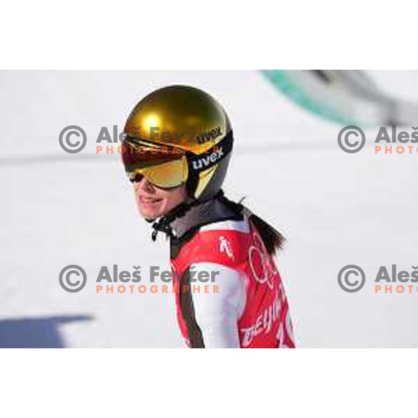 Ursa Bogataj of Slovenia Women’s Ski jumping Olympic team during practice session in Zhandzakoui venue of Beijing 2022 Winter Olympic Games, China on February 4, 2022
