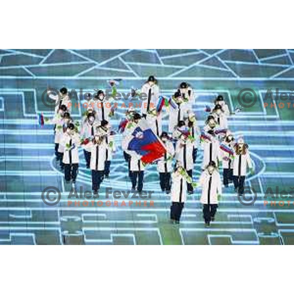 Ilka Stuhec, Rok Marguc and Team Slovenia at Opening Ceremony of Beijing 2022 Winter Olympic Games, China on February 4, 2022 